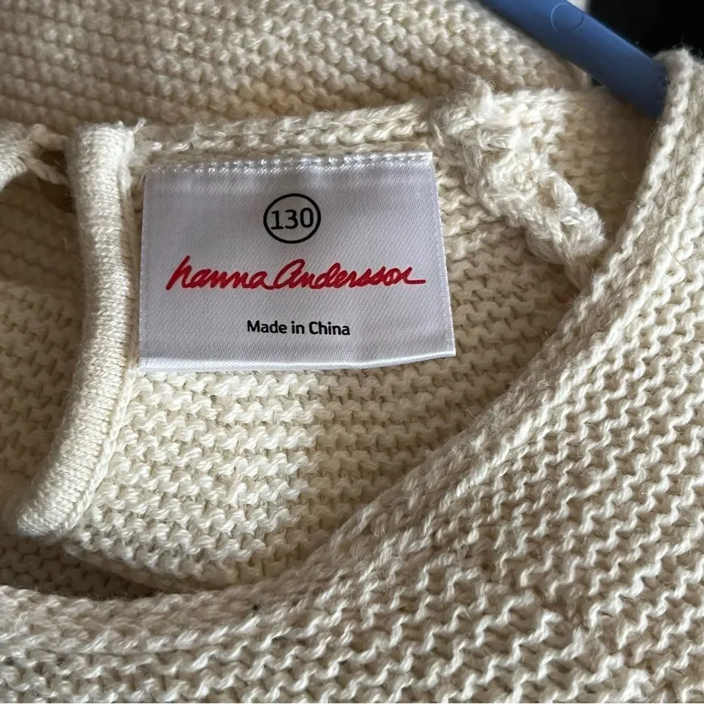 Hanna Andersson Cream Long Sleeve Cable Wool Blend Dress